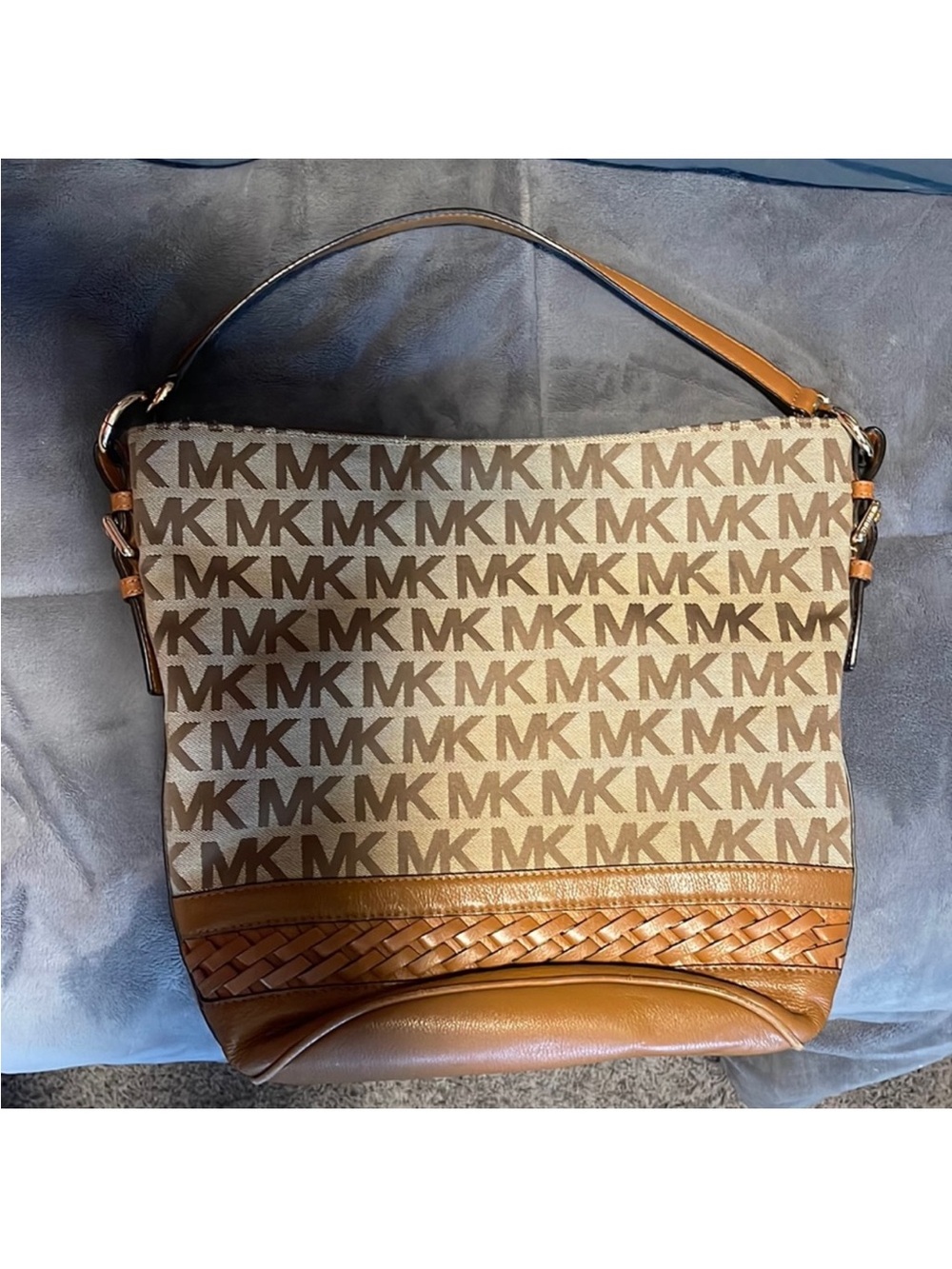 Michael Kors Beige and Brown MK Logo Shoulder Bag